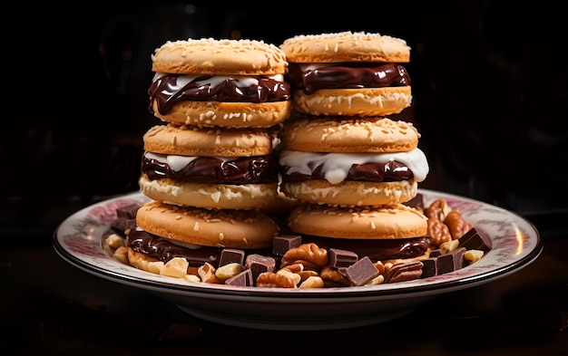 View of tasty cookies food in different layers on a plate