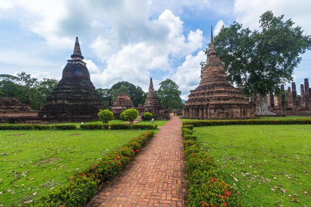 View of temple against building