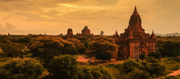 View of temple against sky during sunset