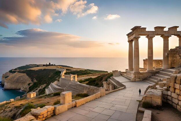 Una veduta del tempio di apollo al tramonto