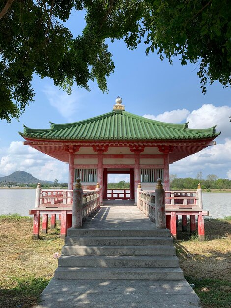 View of temple building against cloudy sky