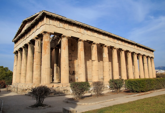 View of temple of Hephaestus in Ancient Agora, Athens,