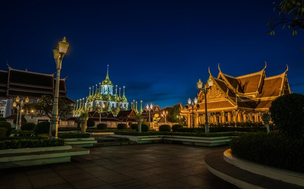 view of temple at night