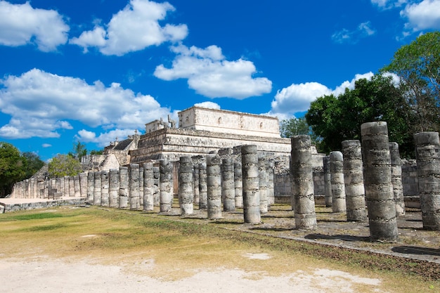 View of the Temple of the Warriors in the ruins of Chichen Itza, Mexico