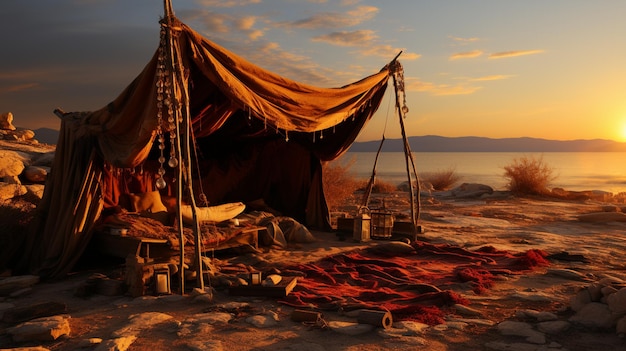 a view of a tent in the middle of the desert