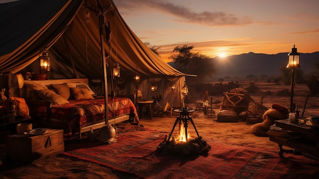 a view of a tent in the middle of the desert