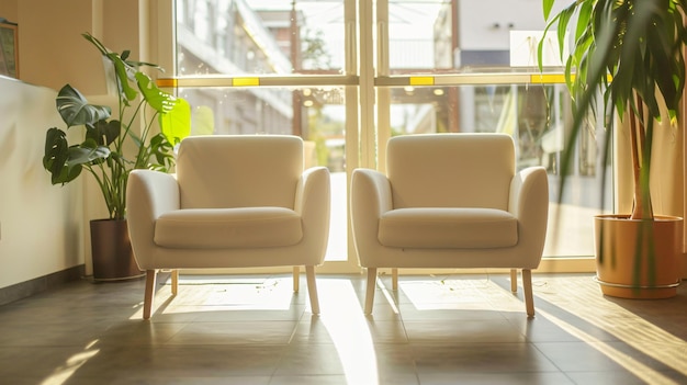 View of a therapy office with two comfortable armchairs