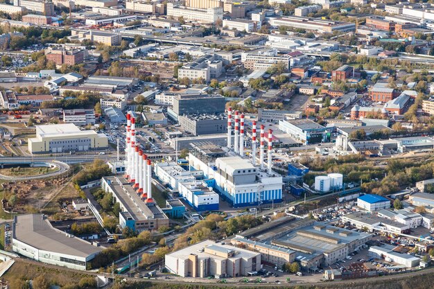 Above view of thermal power plant in Moscow city