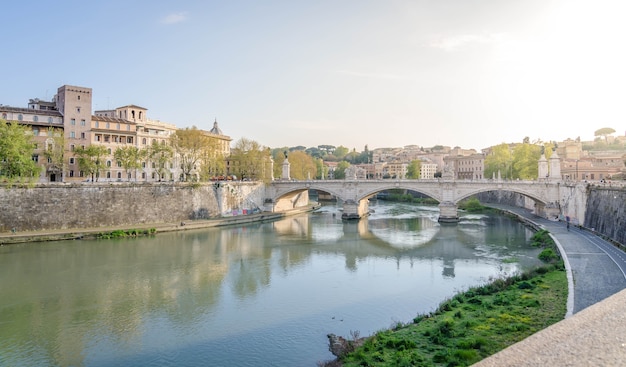 View of the Tiber river in Rome, Italy in summer day