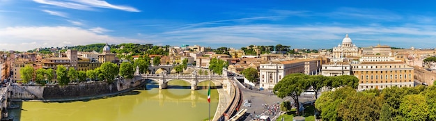 View of the tiber river and the st. peter basilica in rome - italy