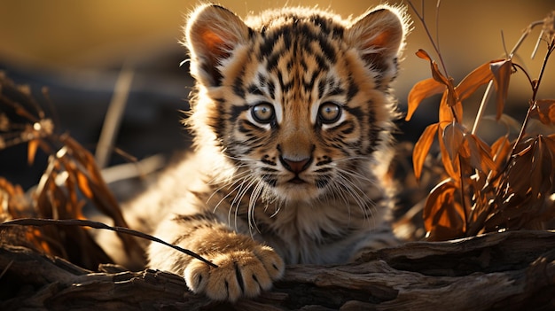 View of tiger cub in nature