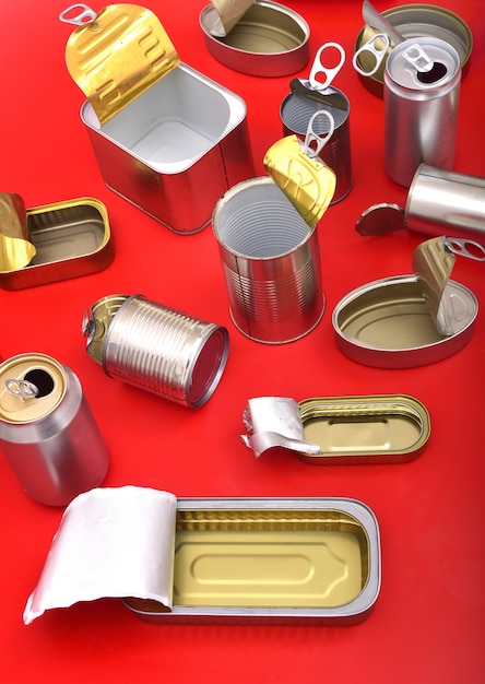  view of tin can isolated on red