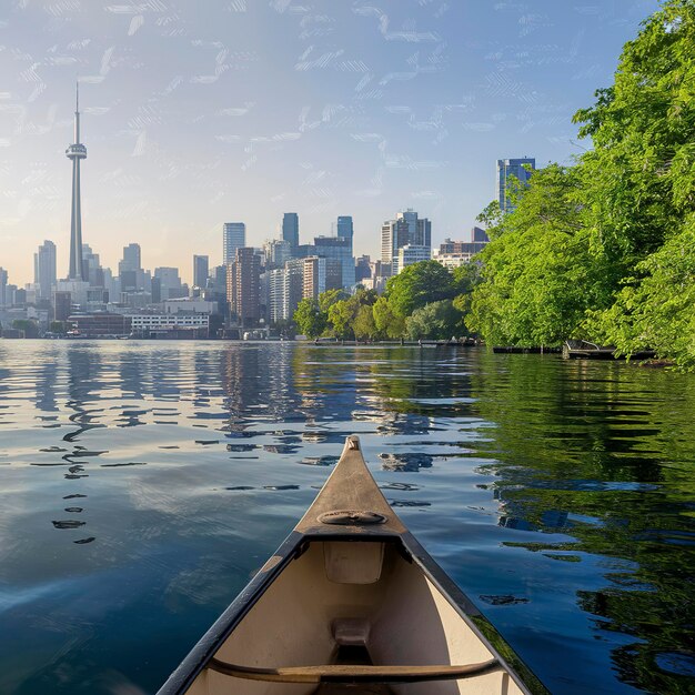 Photo view of toronto harbourfront from a canoe