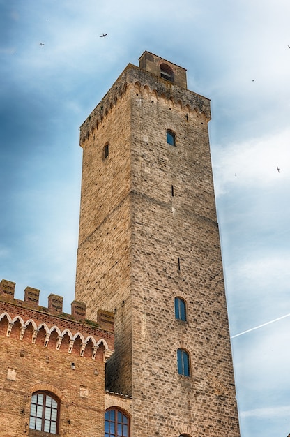 View of torre grossa, the tallest medieval tower of san gimignano, tuscany, italy