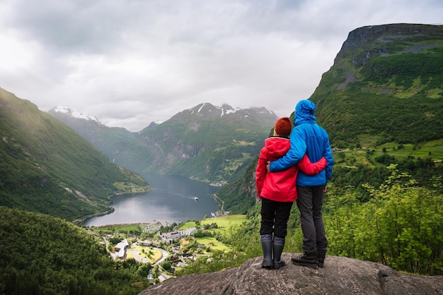 View of the tourist village Geiranger Norway