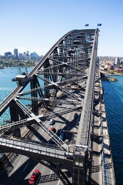 Photo view towards north sydney from the sydney harbour bridge pylon in sydney australia