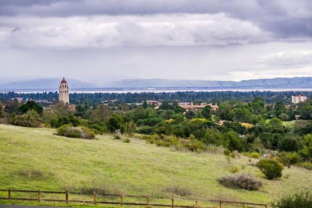 View towards Stanford University and San Francisco bay Palo Alto California