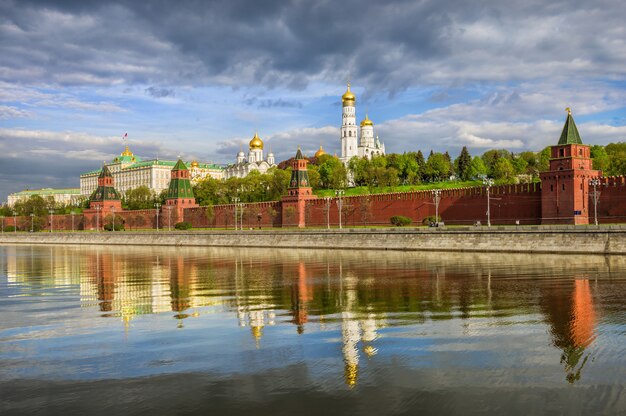 View of the towers and temples of the Moscow Kremlin, the Kremlin embankment