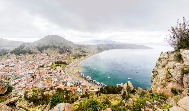 View at town Copacabana on Titicaca lake in Bolivia