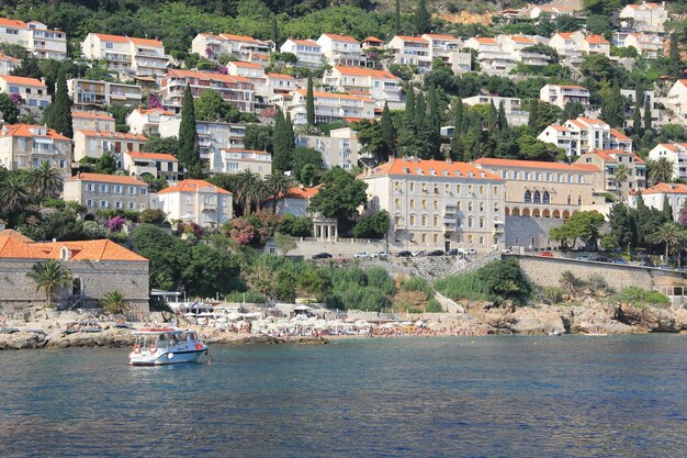 View of townscape by sea