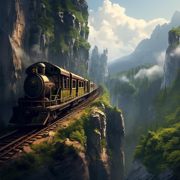 山や崖の端にある列車の景色