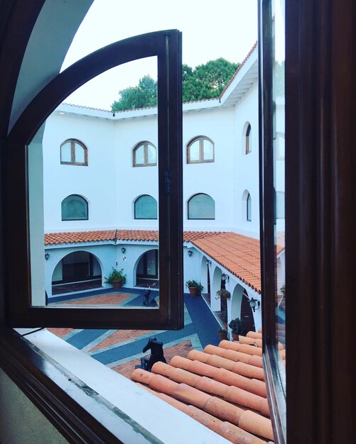 View of train through window