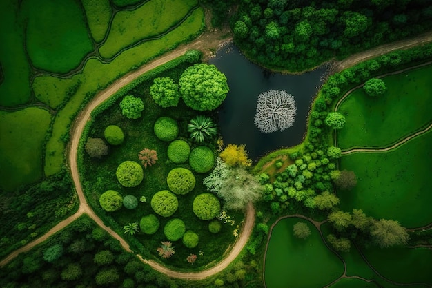 Photo view of a tranquil green landscape from above