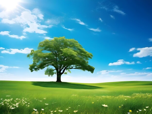 view of a tree in a peaceful meadow