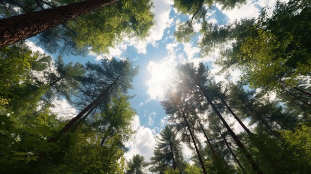 A view of the trees from the ground