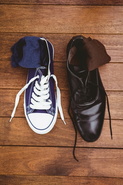 view of two different shoes