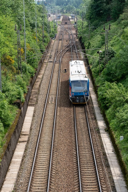 View on two railway track lines and train