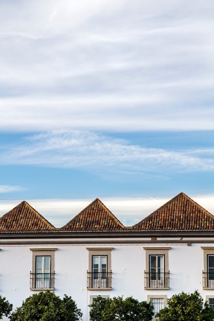 View of the typical street architecture of the old city of Faro, Portugal.