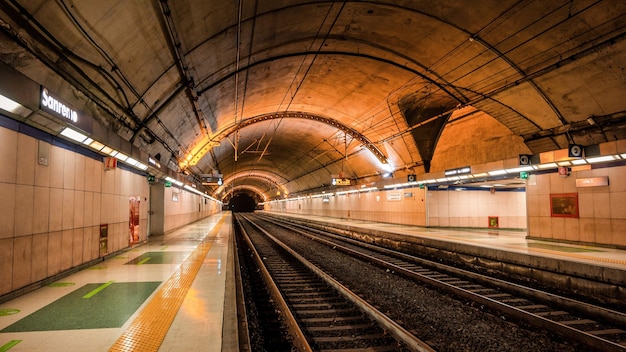 View of underground metro station in Sanremo, illumination. Italy