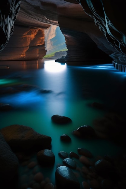 View of the underground river in the cave