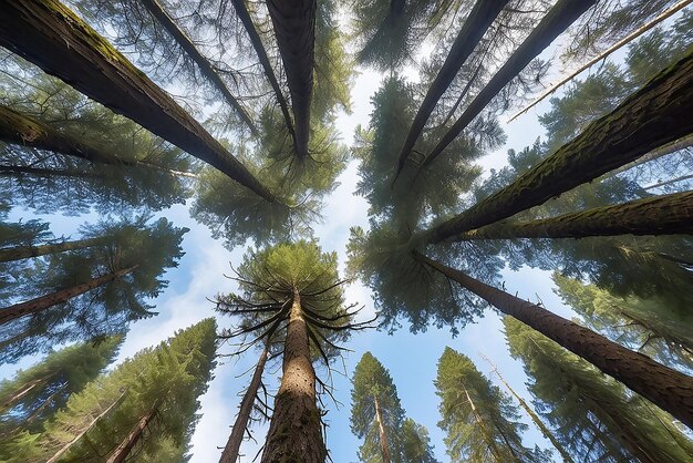 Foto vista fino alle cime degli alberi in una foresta vicino a port renfrew, british columbia, canada