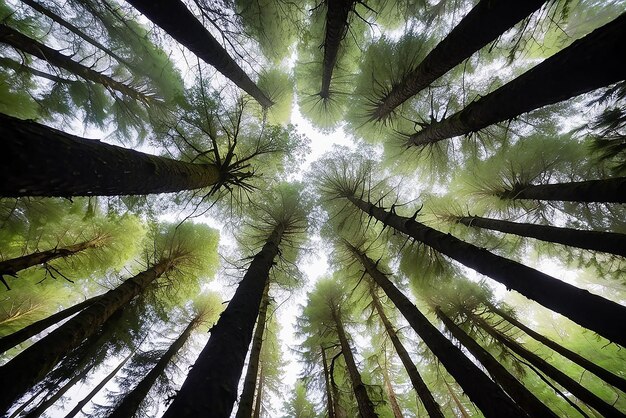 View up to the treetops in a forest near port renfrew british columbia canada