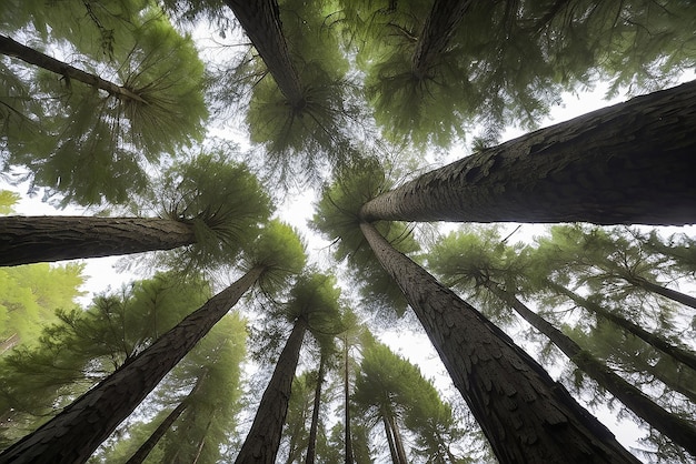 View up to the treetops in a forest near port renfrew british columbia canada