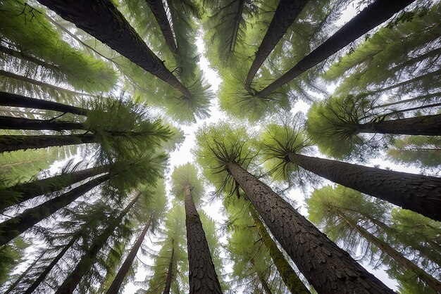 View up to the treetops in a forest near port renfrew british columbia canada