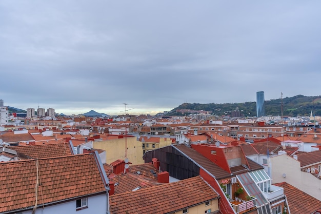 View of the upper part of the city of Bilbao and its roofs in Vizcaya Basque Country