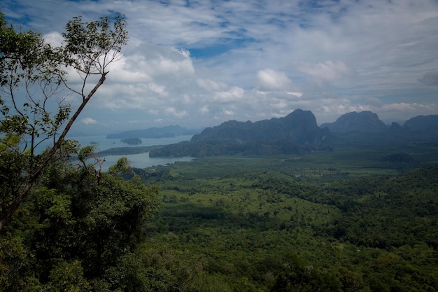 View of the valley and the Andaman Sea islands and mountains from the viewpoint Krabi Thailand