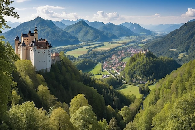 View of the valley and the castle Hohenschwangau