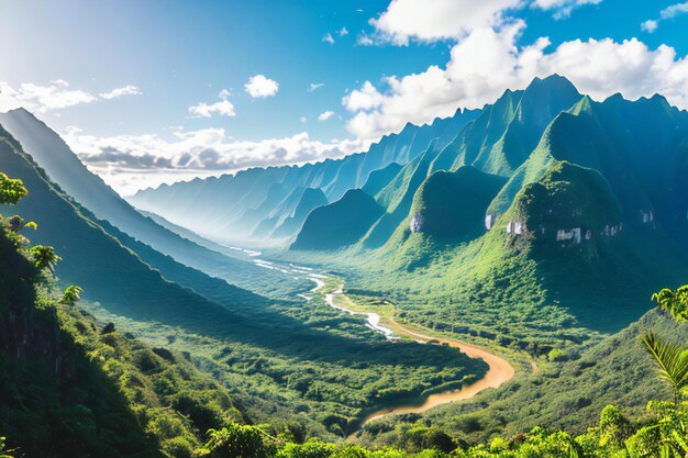 山を背景にした渓谷の景色