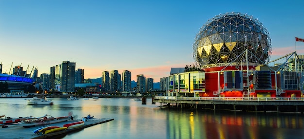 view of Vancouver BC with harbor at sunset Canada