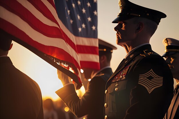 View of a veteran saluting the flag of the United States Neural network AI generated