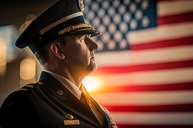 Вид ветерана, отдающего честь флагу США Нейронная сеть, созданная искусственным интеллектом