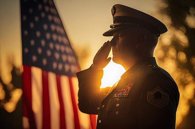 Вид ветерана, отдающего честь флагу США Нейронная сеть, созданная искусственным интеллектом