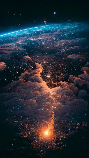 a view of a view of the earth from space with clouds and stars generative ai