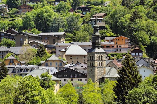 View of the village with a church in france