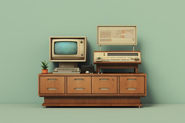 Photo view of vintage computer with simple background