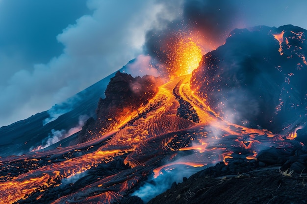 view of a volcanic eruption